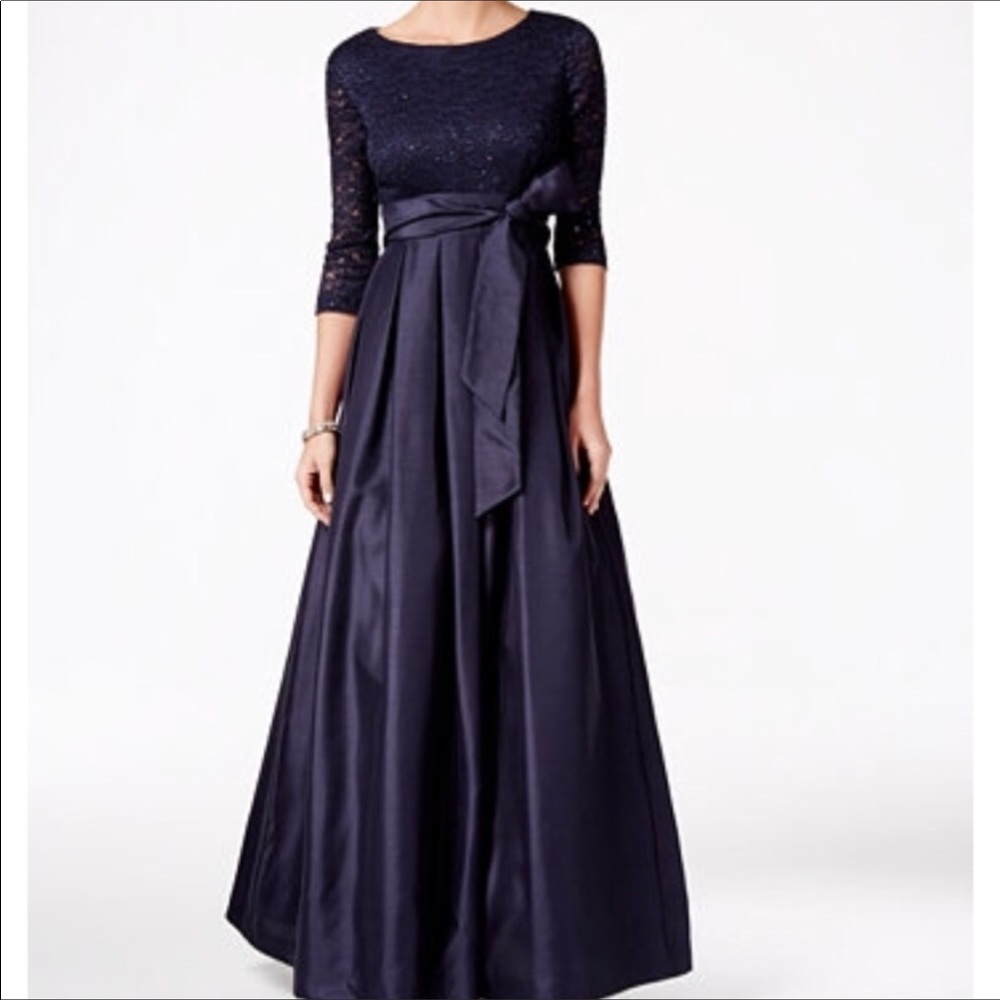 Navy blue dress with sequin details at the top.